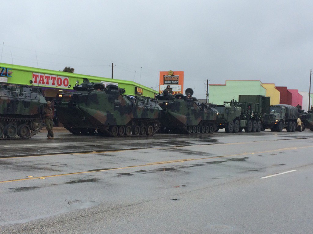 Marine Corps AAVP-7A1 Amphibious Assault Vehicle headed to Dickinson to help with rescue efforts due to Harvey Flood  