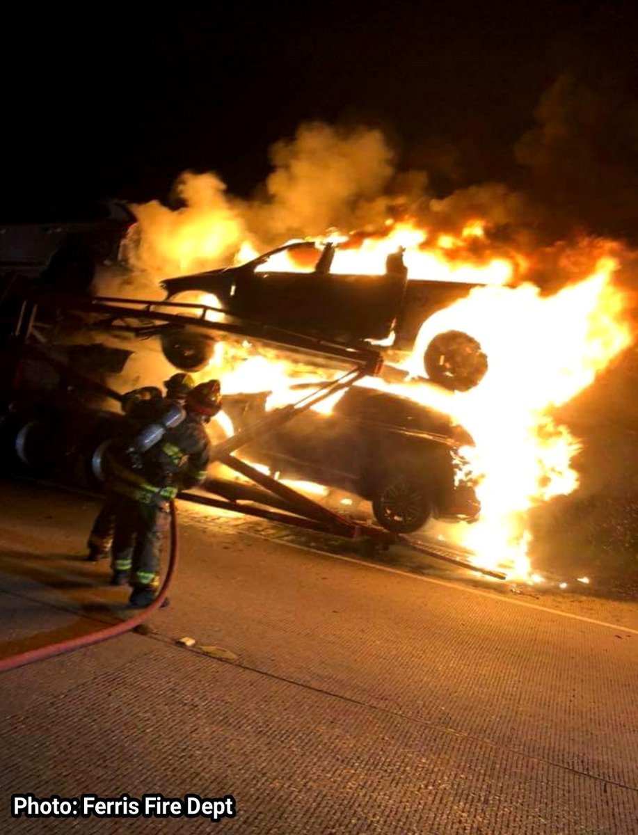 Fire departments from Ferris and Palmer battled a fire involving an 18 wheeler car hauler. This was on I-45 in Ellis County