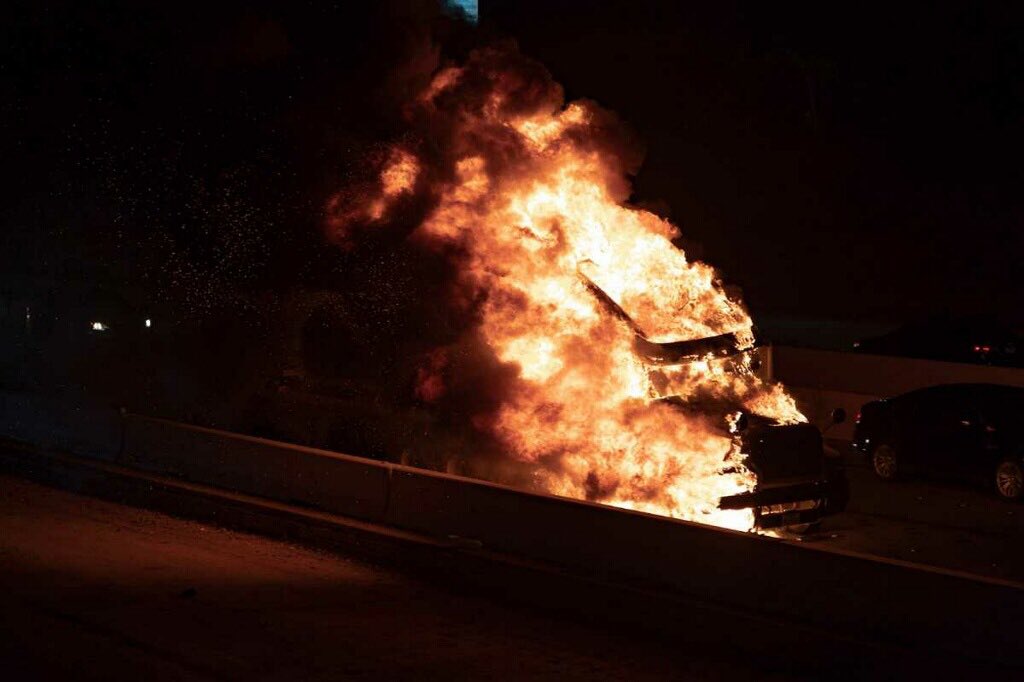 Pictures from semi-truck fire at I35 and William Cannon. Call came in just after 9pm.   