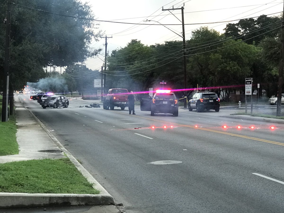 Motorcycle accident on Jones Maltsberger and Shingle Oak. Motorcyclist transported in serious condition