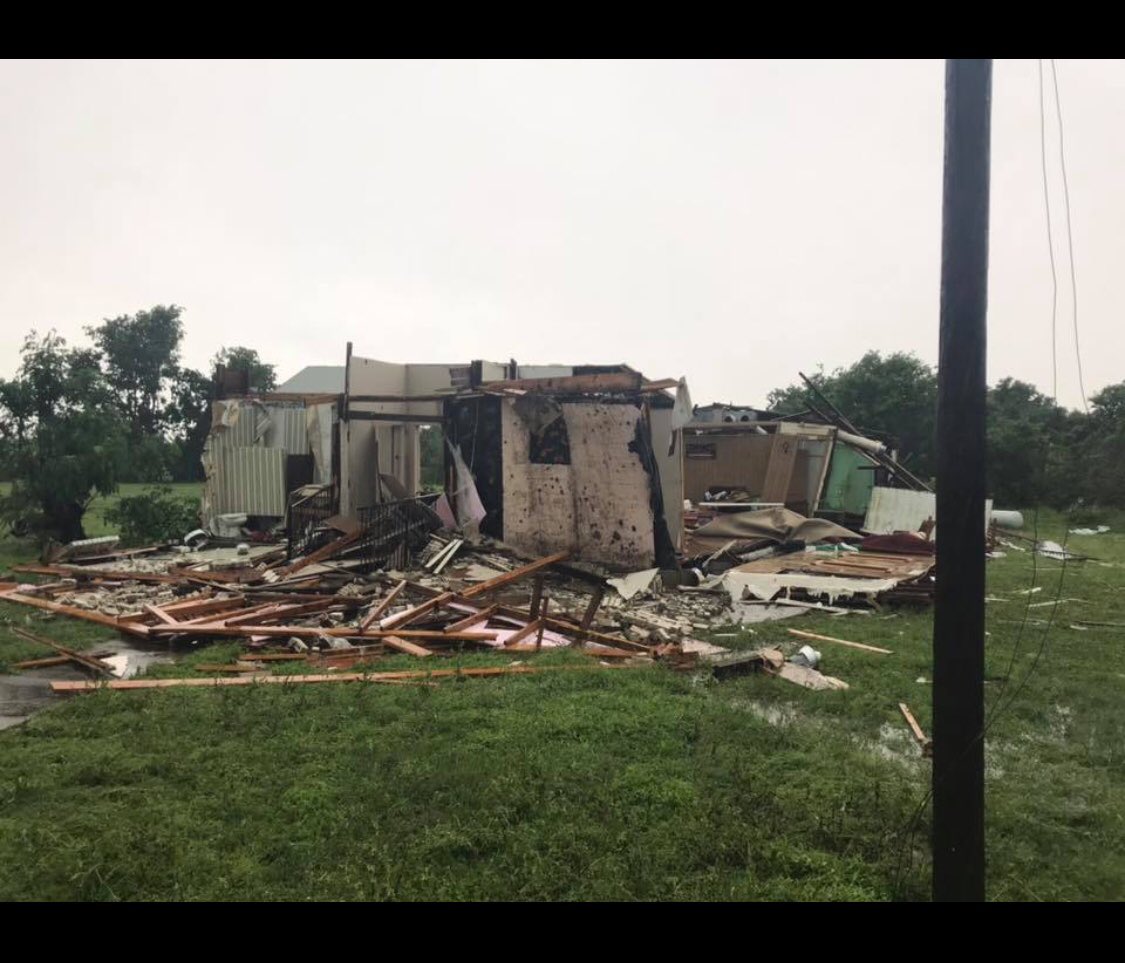 Damage from possible tornado just west of La Grange  near Fayette County airport images from Fayette County EMA 