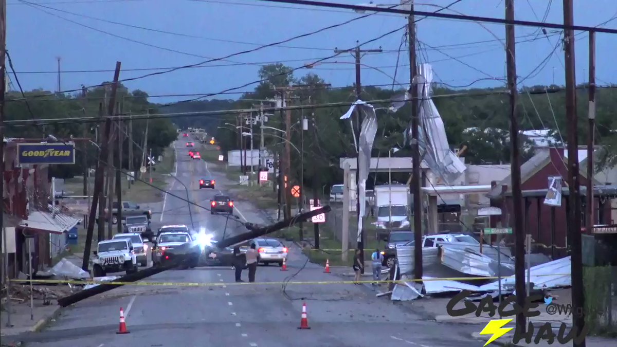 Heavy damage from a tornado that moved through Greenville, Texas this evening