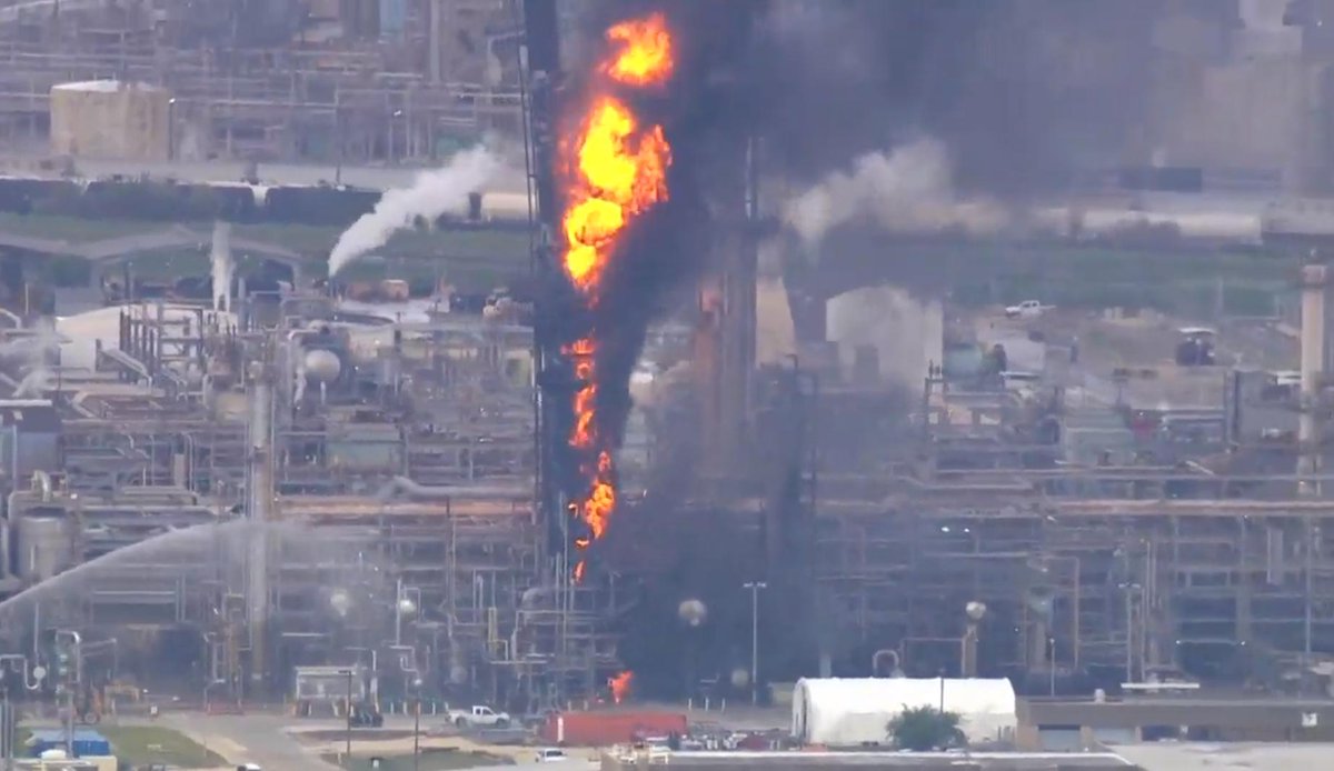 A large fire is burning at the ExxonMobil plant in Baytown, Texas