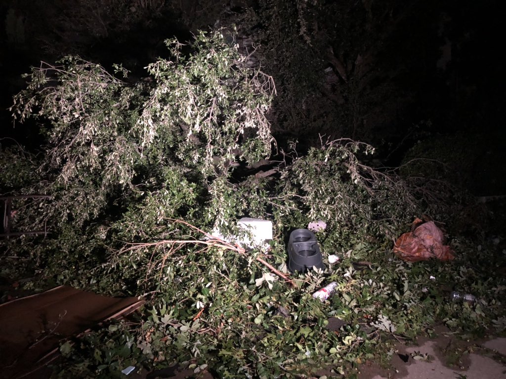 Shingles scattered in lawns, street signs down, major tree damage, windows broken out. just some of what we've observed from the Lakes at Buckingham.