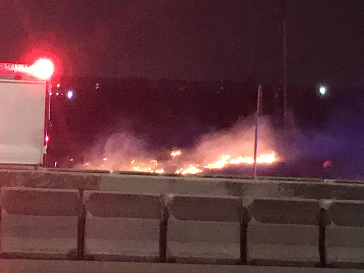 Mesquite Fire and Pd on scene WB I-30 near LBJ working a fully involved car fire. The car fire also sparked a grass fire along the freeway service rd