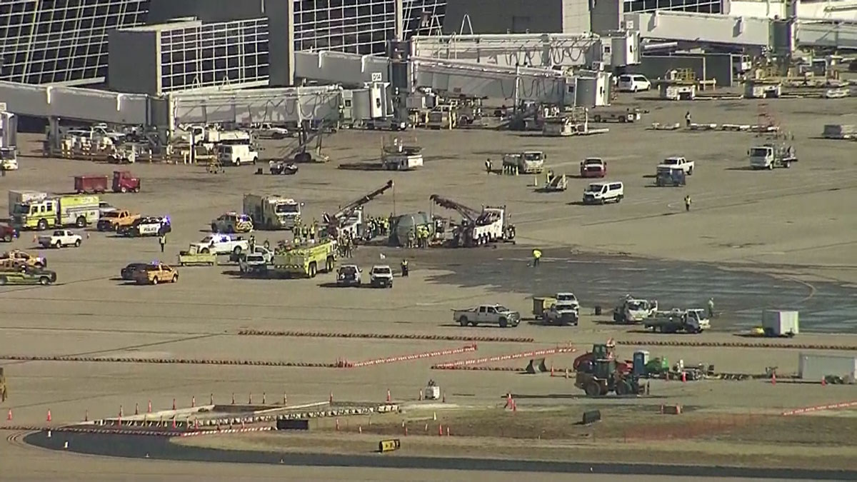 A fuel truck overturned at Dallas-Fort Worth International Airport, causing a massive fuel spill. Airport emergency responders transported one person to a hospital.