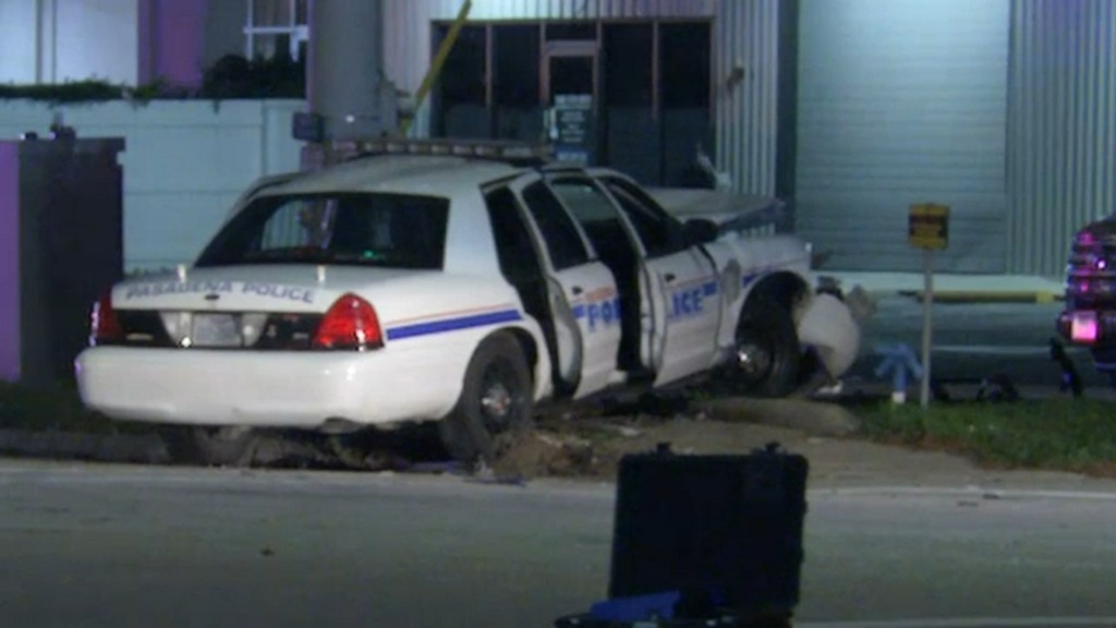 A Pasadena police officer was taken to the hospital after a crash Monday 