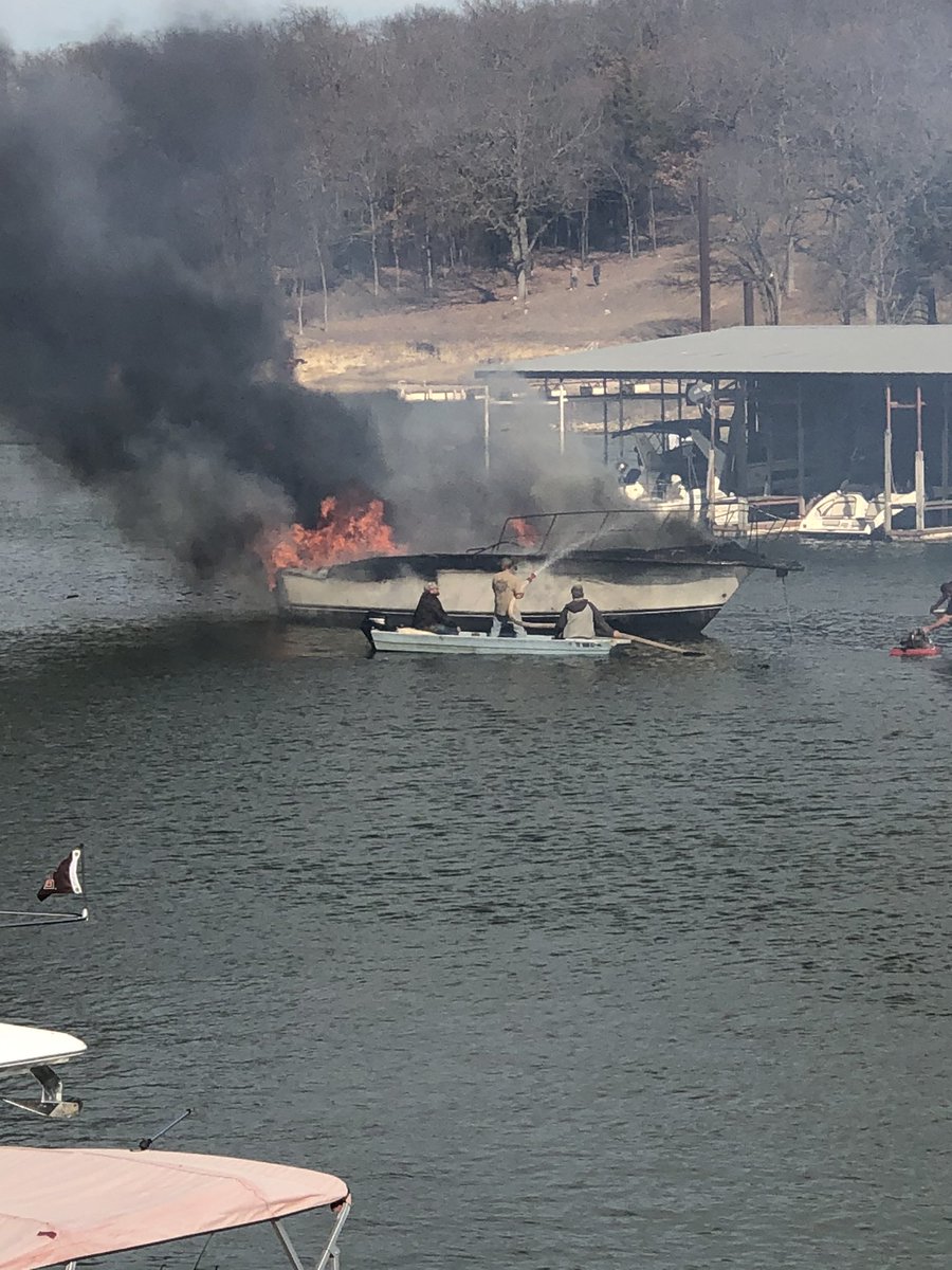 Boathouse on fire at Grandpappy Marina Point  - Boathouse 34 - 3 boats inside, all caught fire and were pulled out to be a extinguished - boathouse 34 is isolated - no one inside boathouse at the time - no injuries reported - multiple agencies responding  