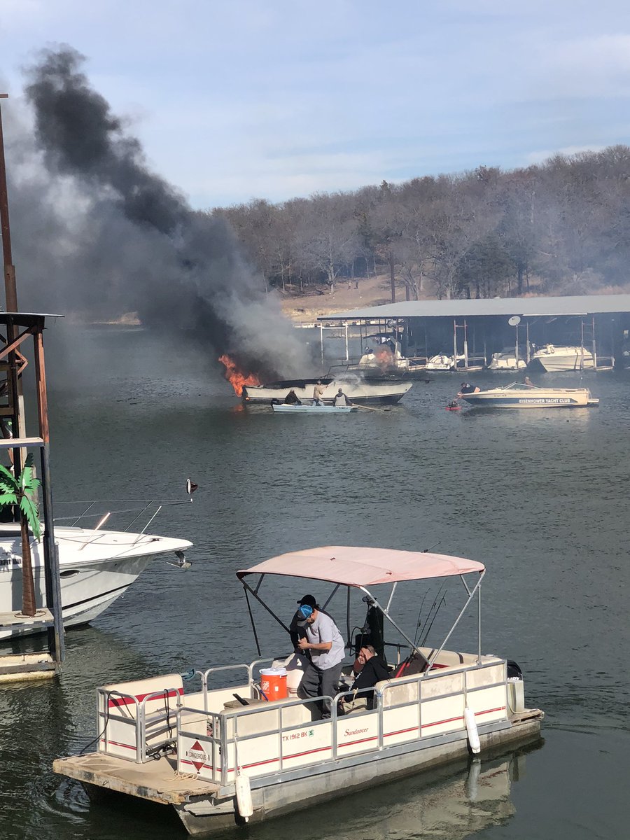 Boathouse on fire at Grandpappy Marina Point  - Boathouse 34 - 3 boats inside, all caught fire and were pulled out to be a extinguished - boathouse 34 is isolated - no one inside boathouse at the time - no injuries reported - multiple agencies responding  
