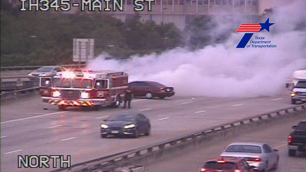 Vehicle fire along 45 southbound at Main St. in Downtown Dallas multiple lanes closed
