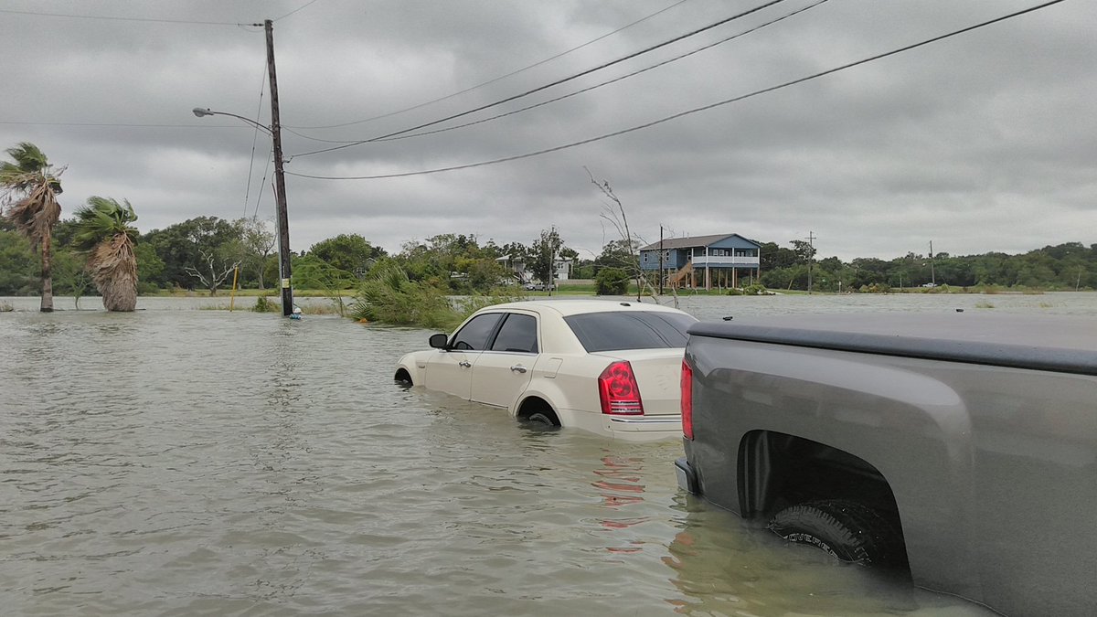 Storm surge flooding near Seabrook, TX along Galveston Bay this morning