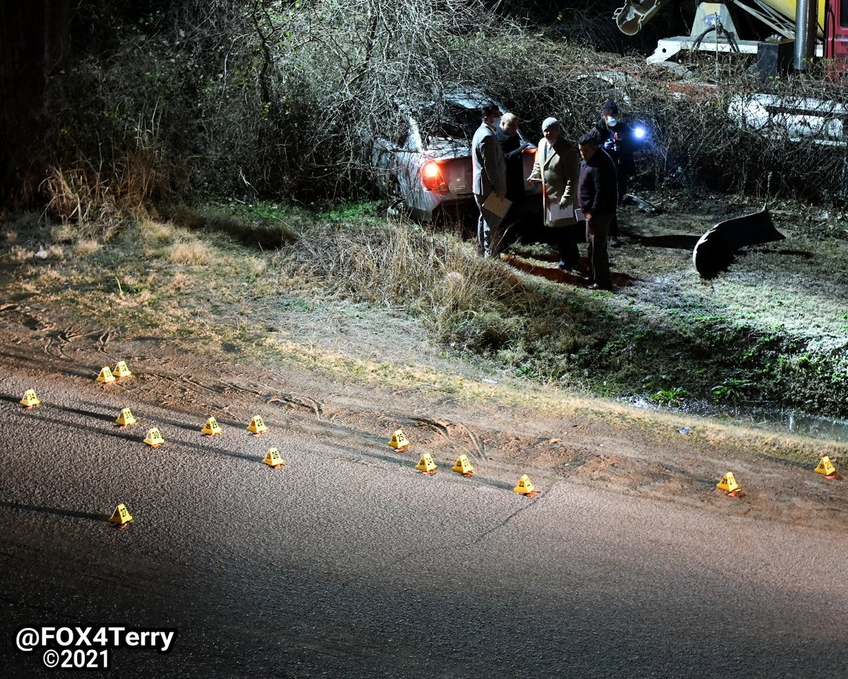 Dallas police on scene of a deadly shooting near the Joppa community. A witness spotted a bullet riddled car crashed along the road, the driver deceased inside. 