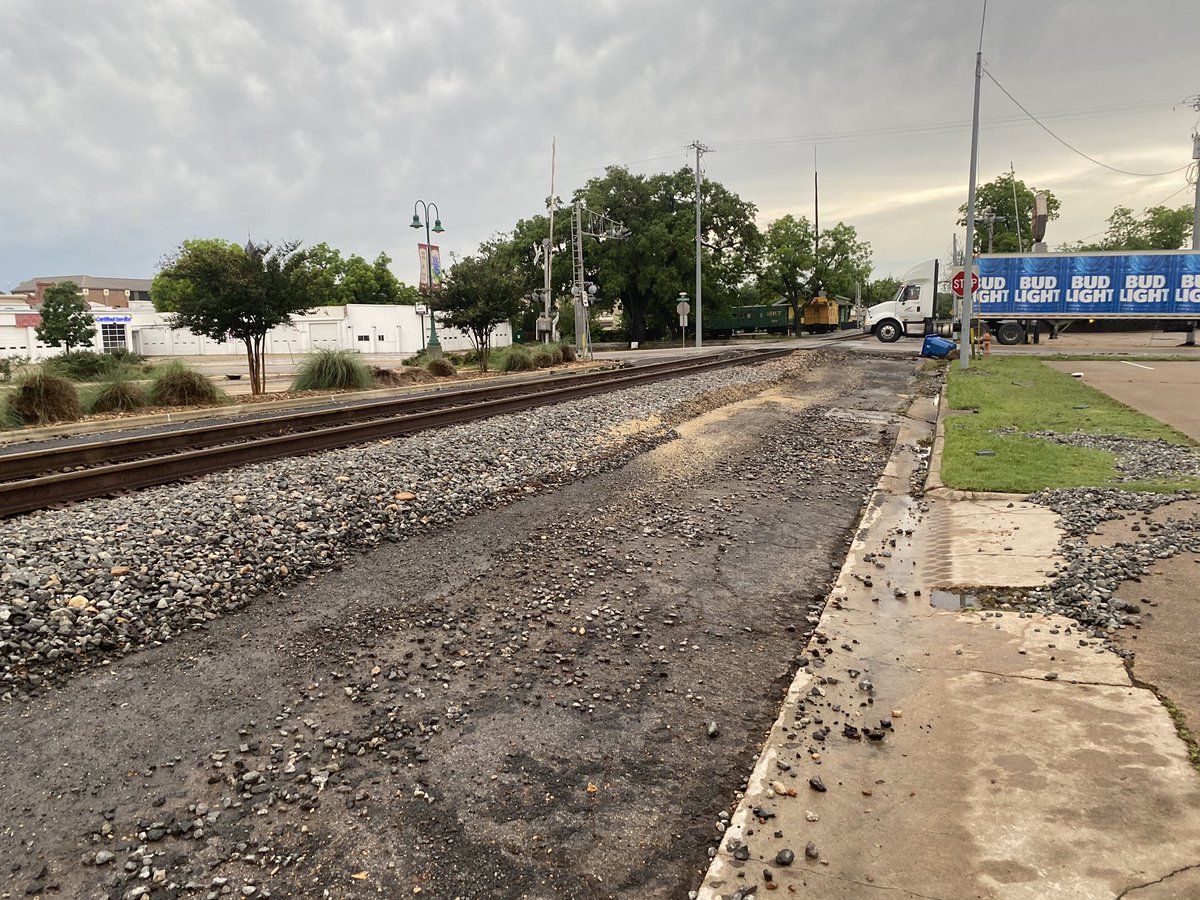 Here in La Grange, railroad crews have made quick work repairing this section of tracks that got washed out overnight due to floodwaters, temporarily shutting down La Fayette St along the tracks as well. 