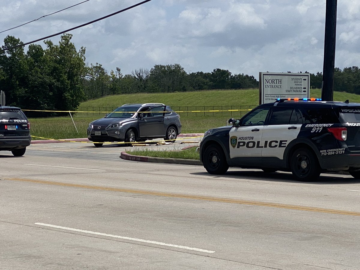Houston police say a North Forest High School student was shot in the hand and the suspect fled the scene. You can see the bullet hole in the driver's side window. HPD stresses this is NOT an active shooter