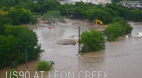 Leon Creek and Highway 90. It looks like flood waters caused a sinkhole to open up on a construction site.