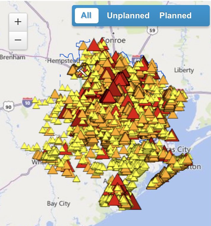 CenterPoint Energy is reporting 453,400 customers without power as of 8:00 am, Tuesday, Sept 14. Extended power outages from Tropical Storm Nicholas are likely in the Houston area.  