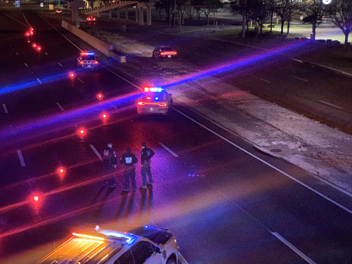 Eastbound RL Thornton at Jim Miller all lanes closed after an auto pedestrian crash on the freeway. Dallas County Sheriff Deputies investigating