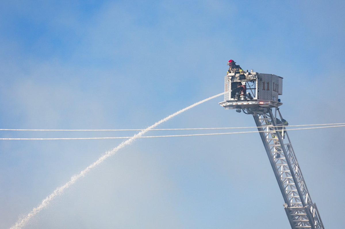 El Paso firefighters battle a fire at a building stating Bonanza Meat Co. on Paisano Drive at Park Street on Tuesday