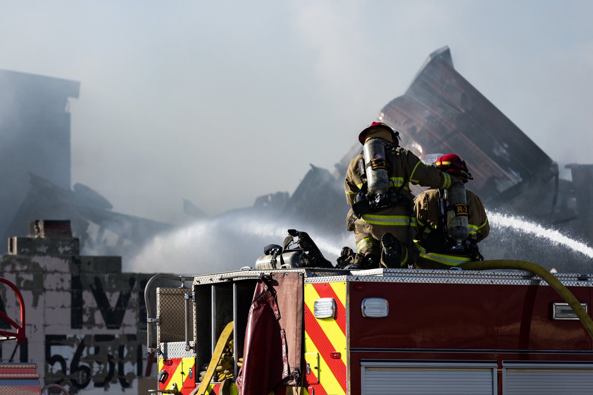 El Paso firefighters battle a fire at a building stating Bonanza Meat Co. on Paisano Drive at Park Street on Tuesday