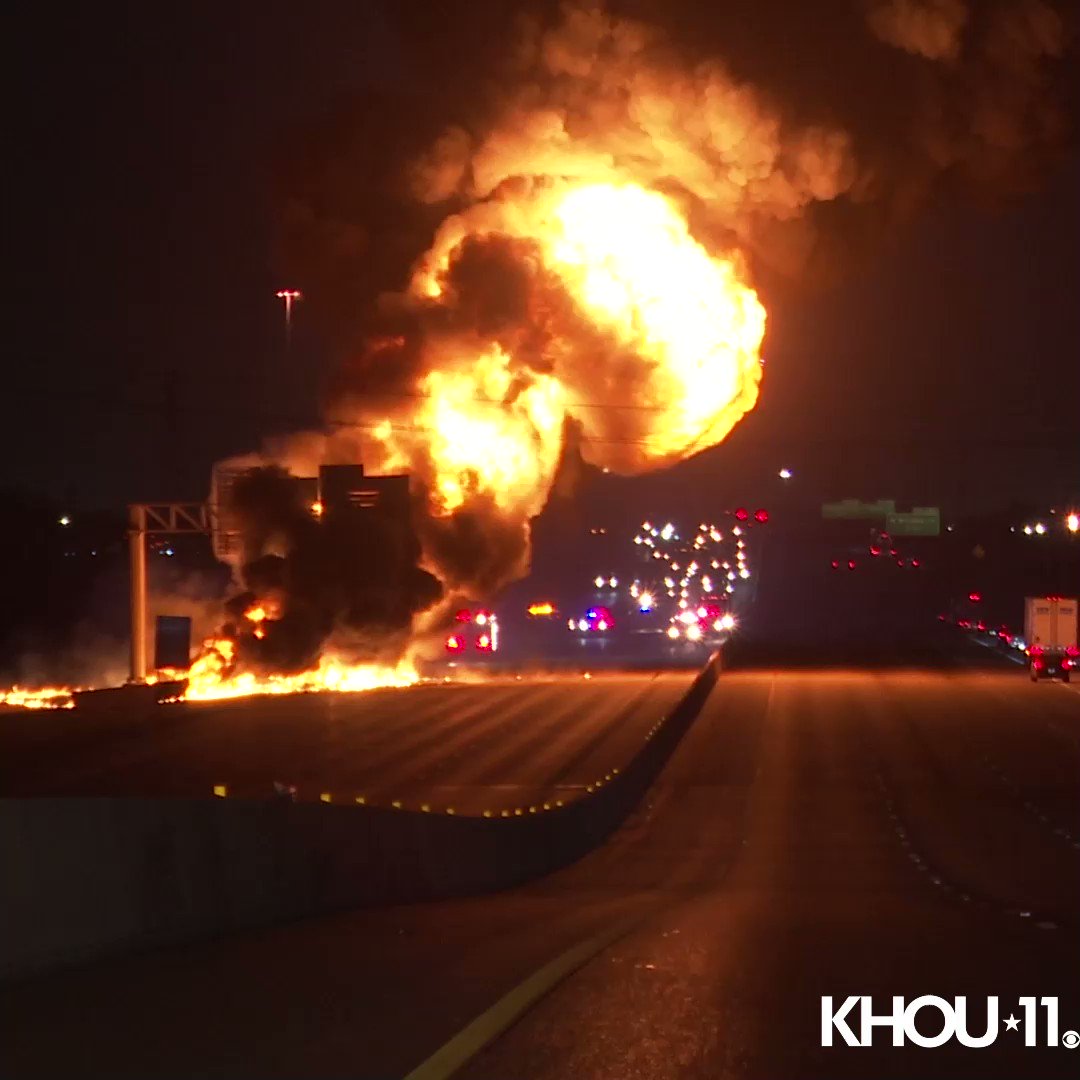 A large truck fire engulfed 2 18-wheelers on the 610 North Loop near Wayside. The freeway was closed as firefighters worked to extinguish the flames.