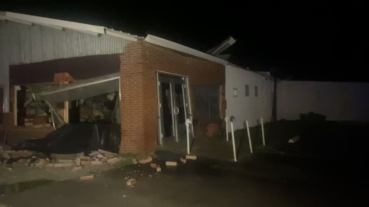 The tornado damage in Madisonville, TX is extensive.  This retail building was blown away