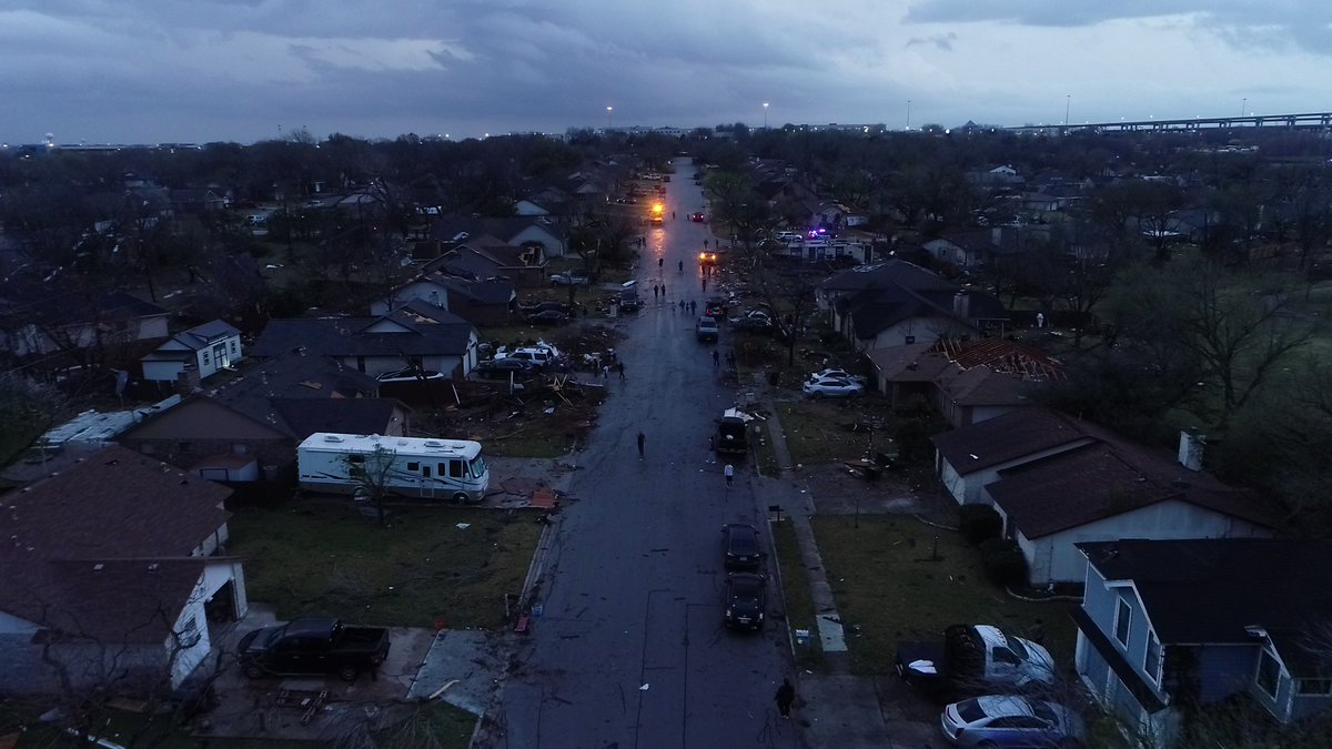 This @statesman drone footage shows extensive damage in a Round Rock neighborhood