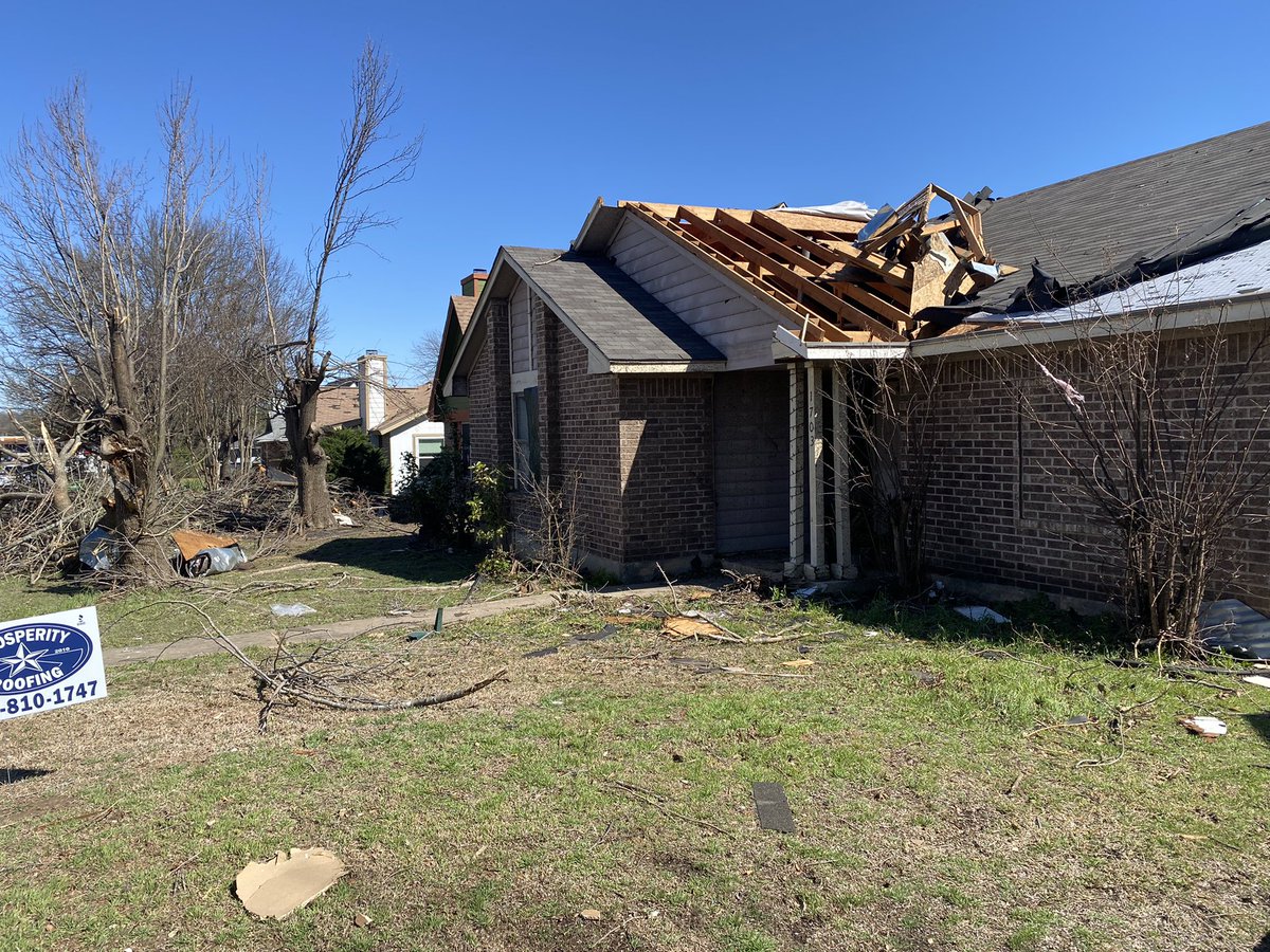 Here's a look at some of the damage in Round Rock after a likely tornado blew through this neighborhood. Neighbors tell they didn't hear a siren but heard whistling and a train sound last night for 2 mins. This morning they woke up to a lot of damage and debris