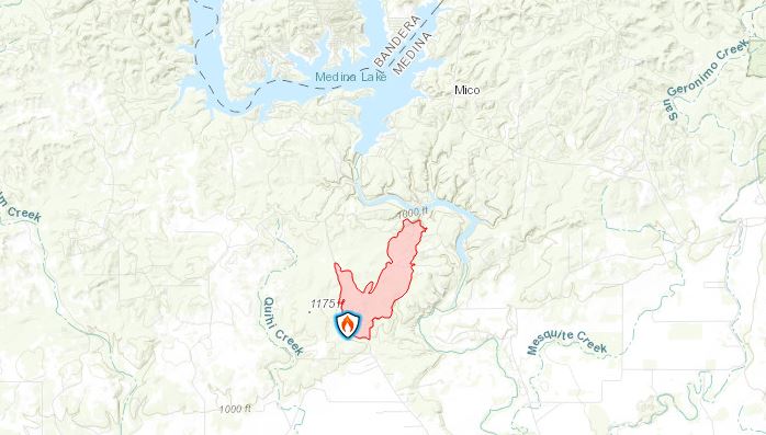 Map of the Das Goats Fire near Medina Lake.  this fire which right now is 20% contained & up to 850 acres