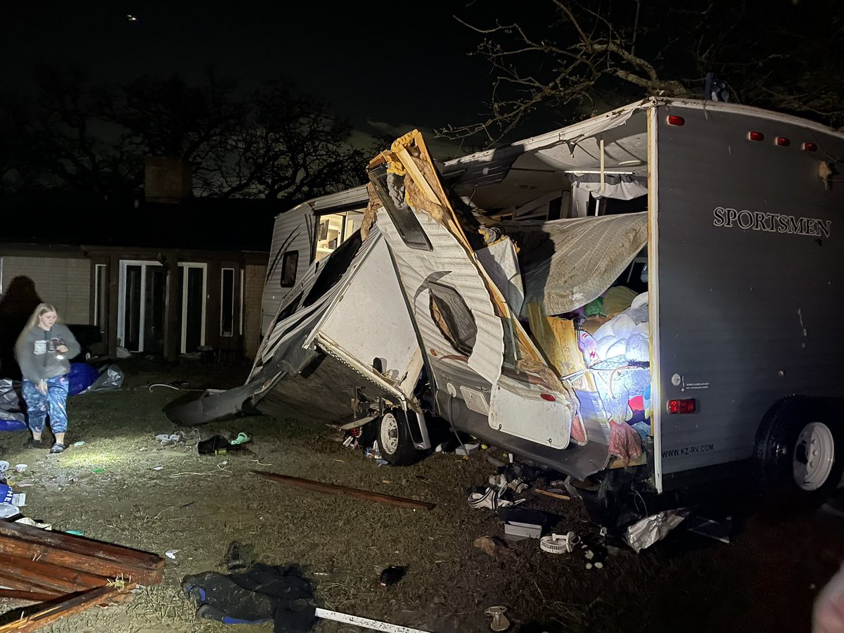 Joshua near Egan where tornado debris showed up on radar earlier tonight.   Lots of damage here. Downed power lines, trees blown over, and debris everywhere.   