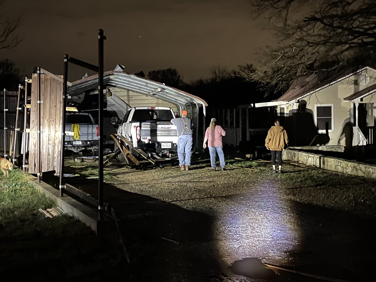 Joshua near Egan where tornado debris showed up on radar earlier tonight.   Lots of damage here. Downed power lines, trees blown over, and debris everywhere.   