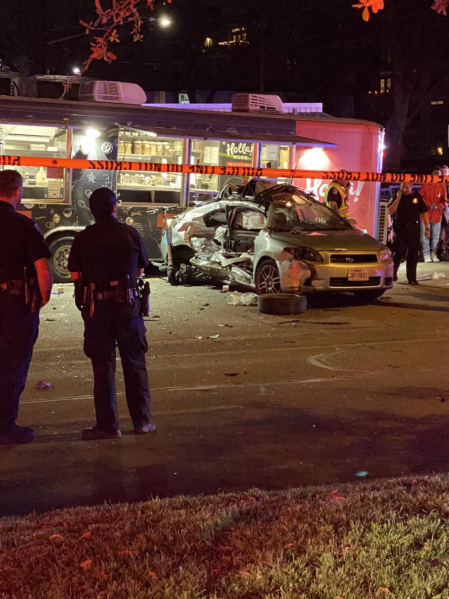 Several people were hurt after a car crashed into a food truck along Barton Springs Road in Austin Friday night. Two people have serious injuries, Austin-Travis County EMS says 