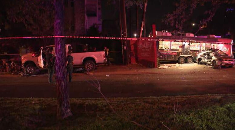 Several people were hurt after a car crashed into a food truck along Barton Springs Road in Austin Friday night. Two people have serious injuries, Austin-Travis County EMS says 