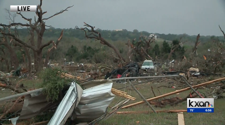 Salado, TX this morning, as daylight shows the damage done from a strong tornado