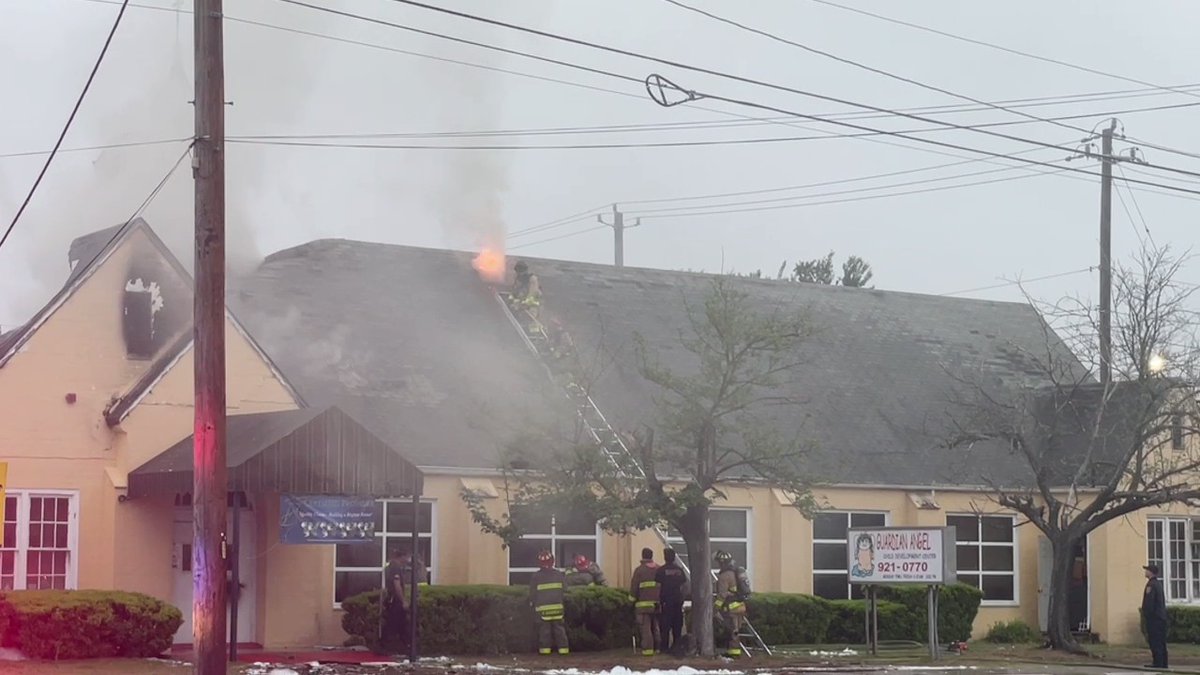 Fire crews are still trying to put out some hotspots at the Guardian Angel Child Care Center in south San Antonio. @SATXFire says the fire started at the center of the building and extended throughout