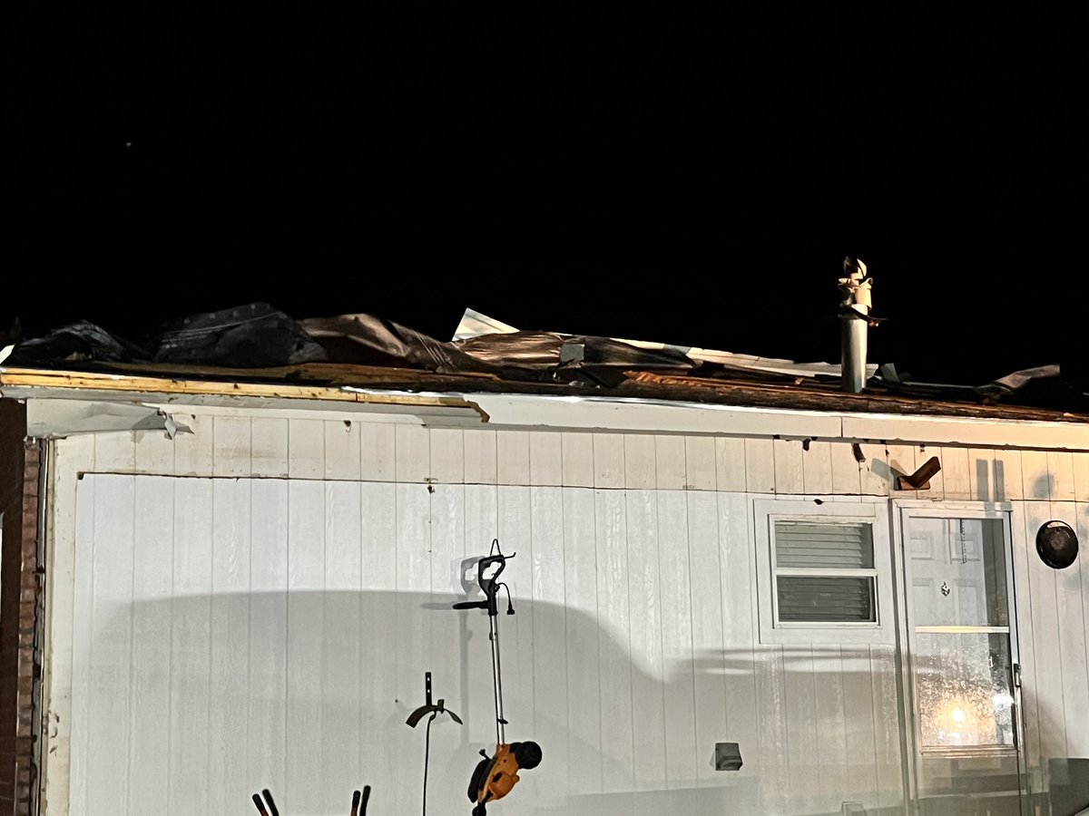 Some tornado damage to a home 2 miles south of Thalia, TX