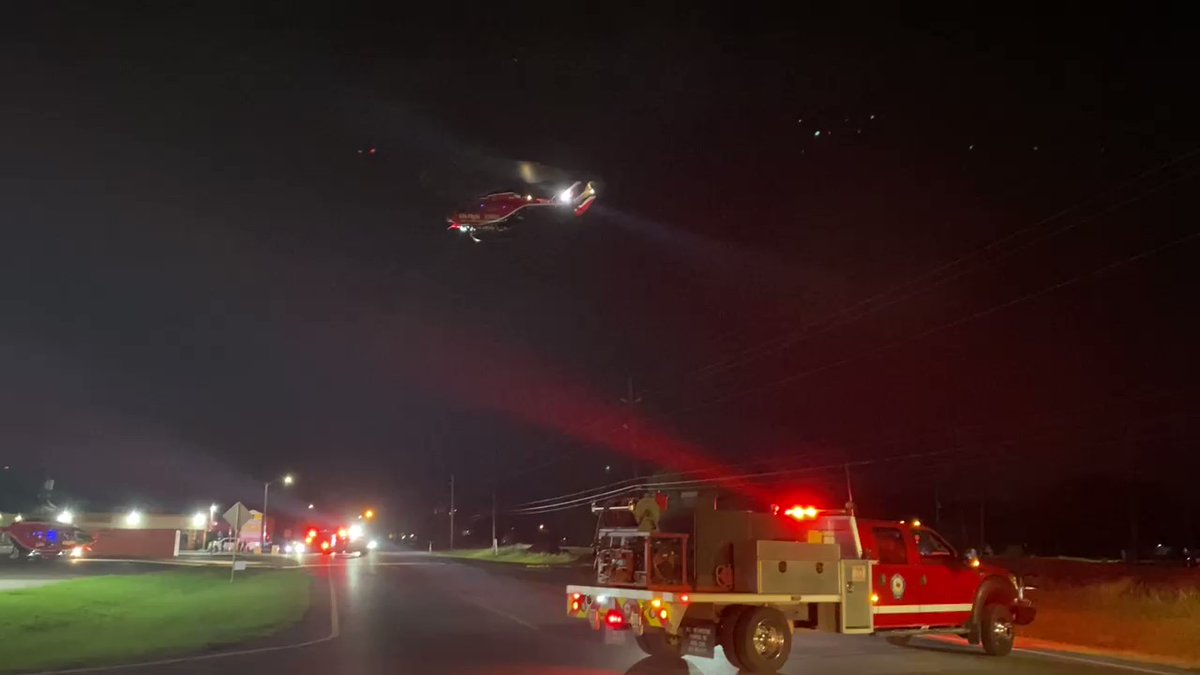 There's a large emergency medical scene on S Front Street in Brookshire in front of the Brookshire Brothers grocery store. 3 people are being loaded into helicopters and flown to the hospital