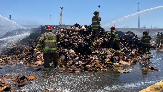 ElPaso fire crews are looking for hot spots at recycling plant where a fire started this morning