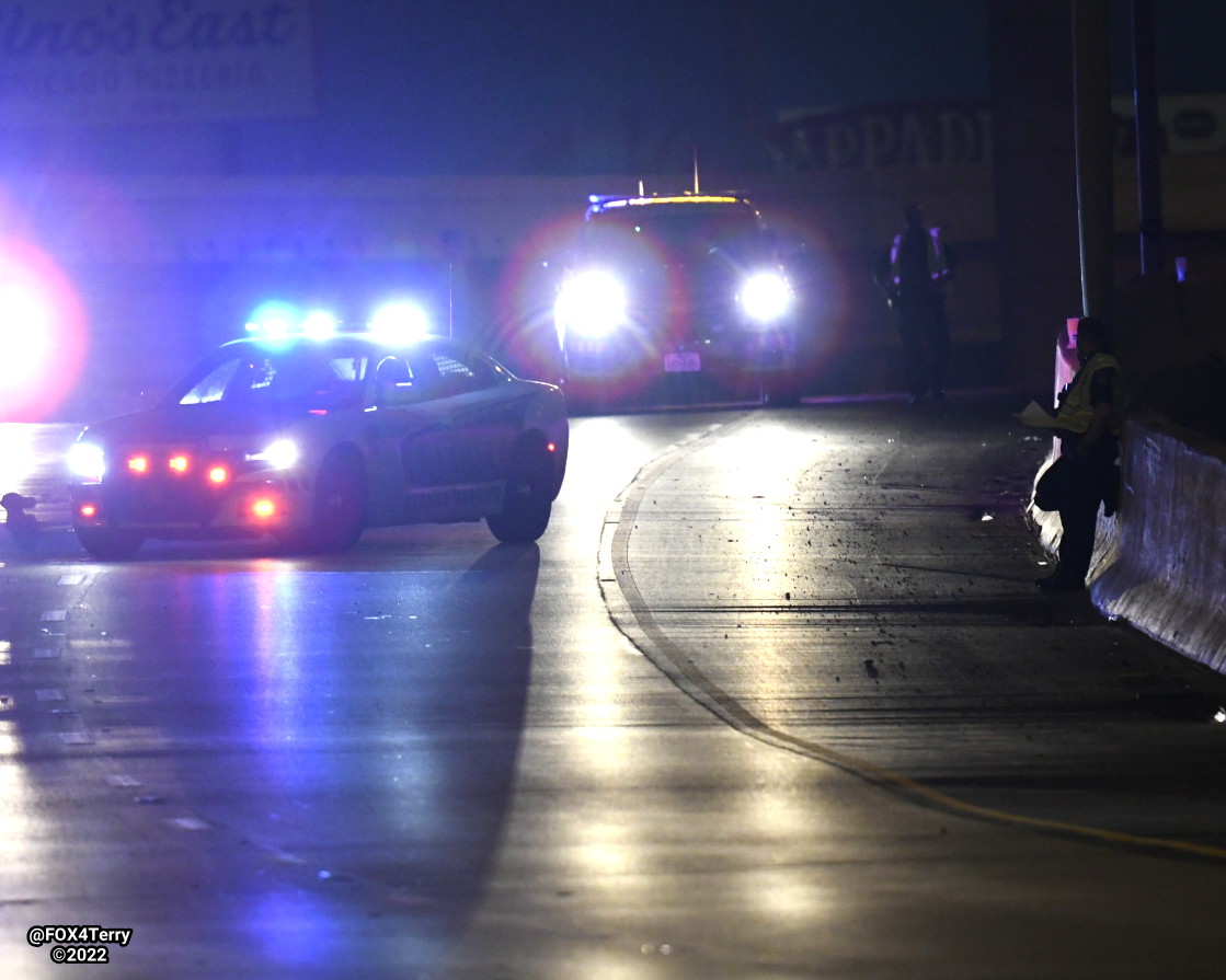 DFWtraffic All SB Stemmons Frwy closed at the Walton Walker/ Loop 12 split. @Dallas_Sheriff deputies are working a fatal crash involving a pedestrian struck by a vehicle 