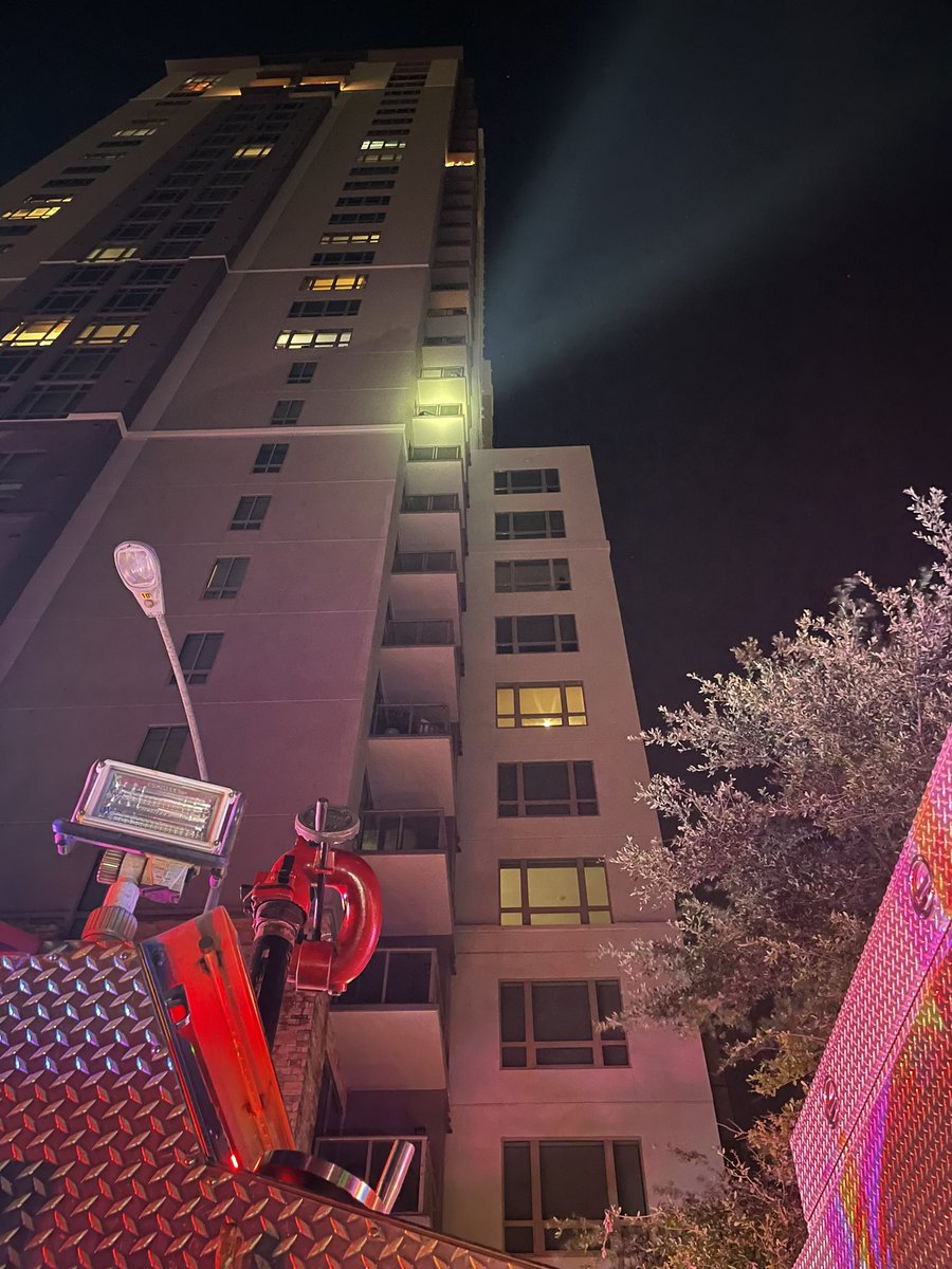 Austin Fire units arrived to an active fire on the 12th floor in the 40 block of Rainey Street. First in unit was able to knock down the fire on arrival with deck gun blitz from the street