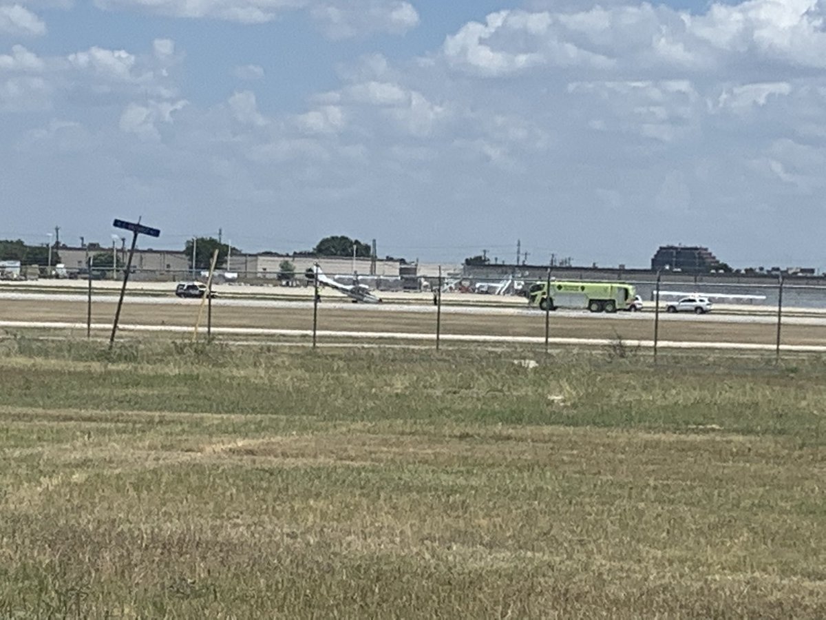 A small single engine plane lands safely at the San Antonio airport. Fire official say 2 souls on board