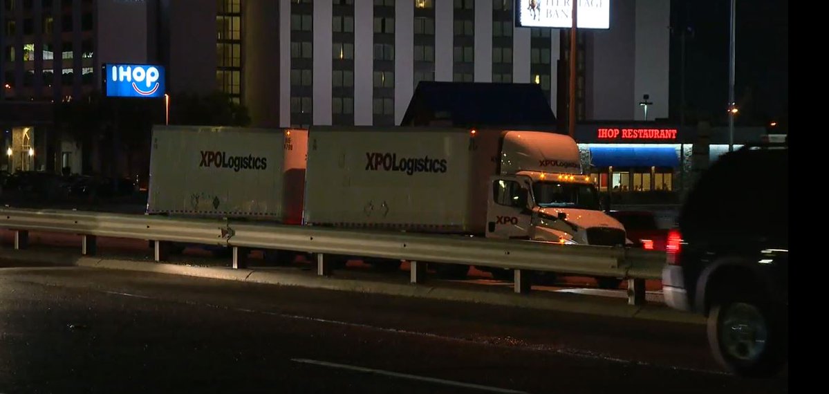 A look at the semi-truck that was reportedly involved in a crash with a pedestrian on I-10 west near Geronimo and Trowbridge Wednesday night