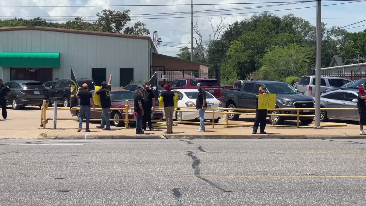 A group holding Proud Boys signs and flags protested Sunday outside a Beto O'Rourke town hall at 1 p.m. at La Carreta Event Hall in Port Arthur. Police were on hand and no violence was reported.  L.D. Ray shot the video