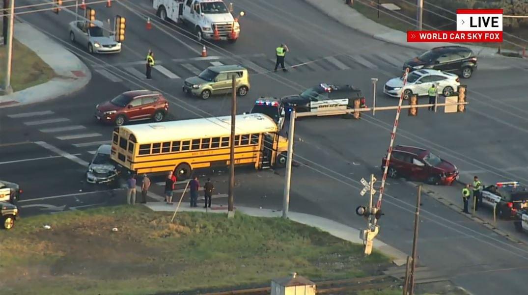 A school bus was involved in a crash early Friday morning at the intersection Thousand Oaks Drive and Wetmore Road. San Antonio Police officials confirm that no students were on board the bus.  