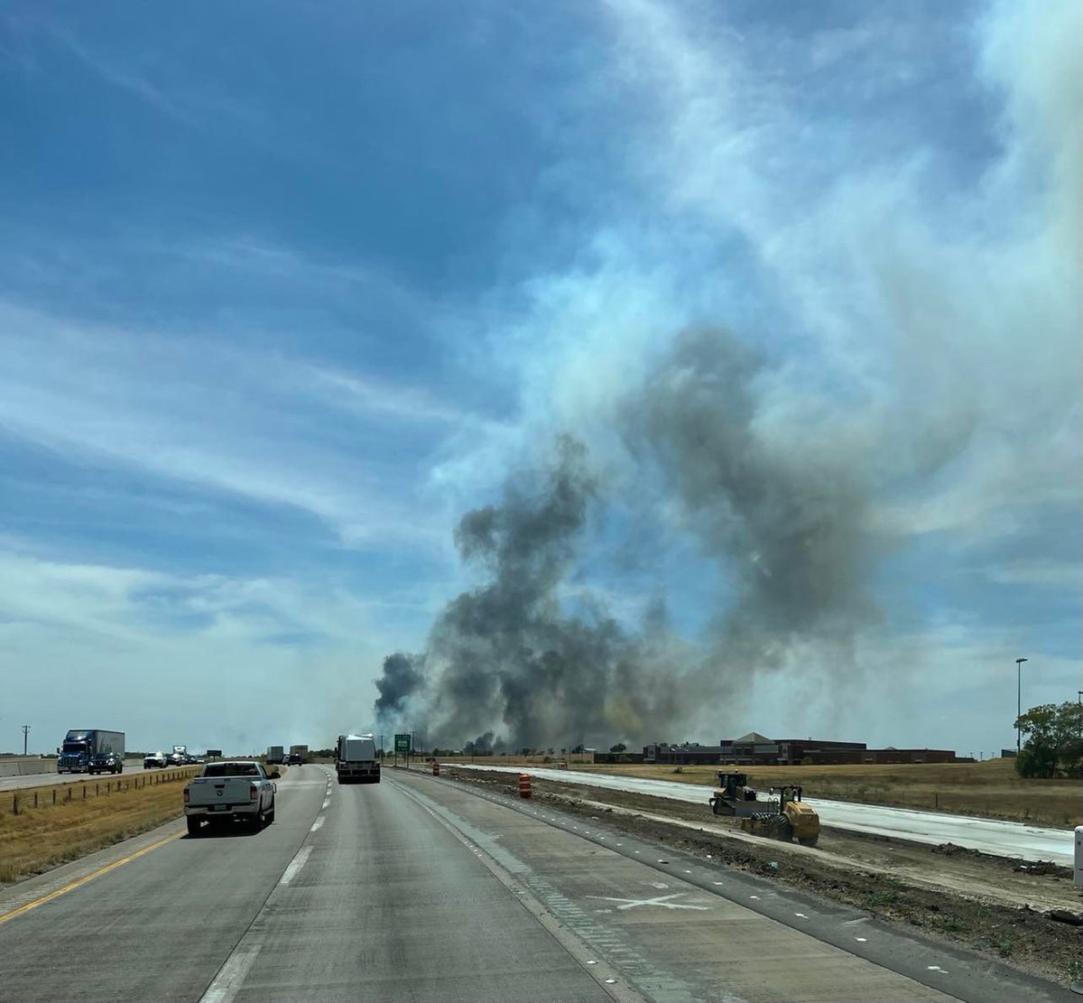 Wildfire (Cooke County) Gainesville FD and others are on scene of a large grass fire south of town. This will be near I35 and CR 2070. Texas A&M Forest Service estimates the fire is 100 acres with 0% containment. Photo courtesy Steven Silva