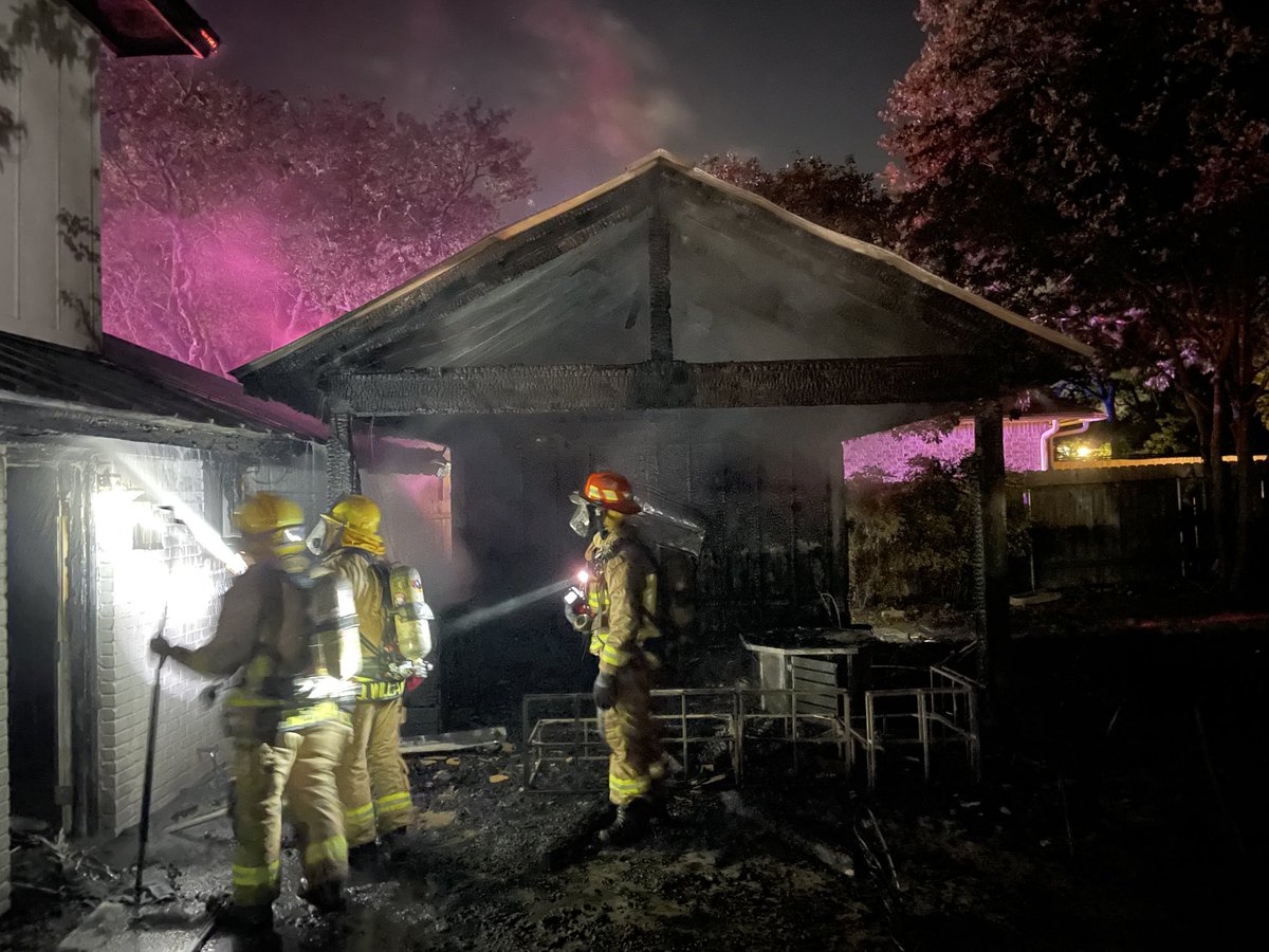 Fire 10700 blk of Mourning Dove. Fire in shed extended to rear of 2 story home. Fire confined to mostly exterior. Now out with no injuries. Cause related to BBQ