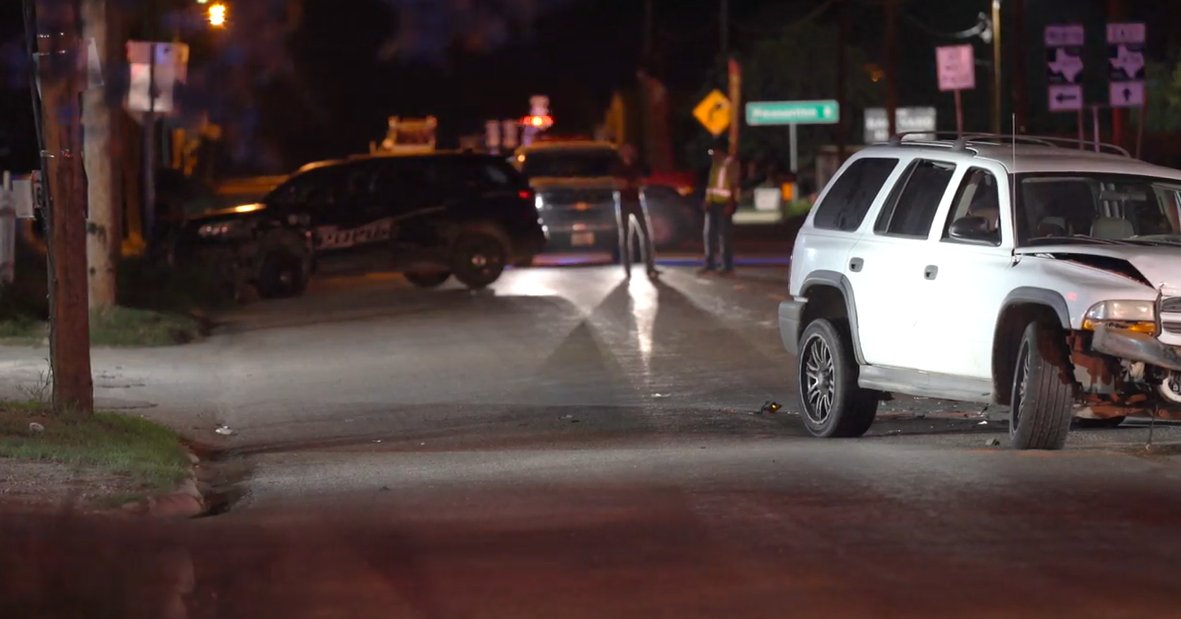 A man was arrested Sunday night after police say he crashed into a Poteet police unit, stole the police unit and lead authorities on a wild chase. Everything came to an end after the Poteet police chief hit the stolen police vehicle