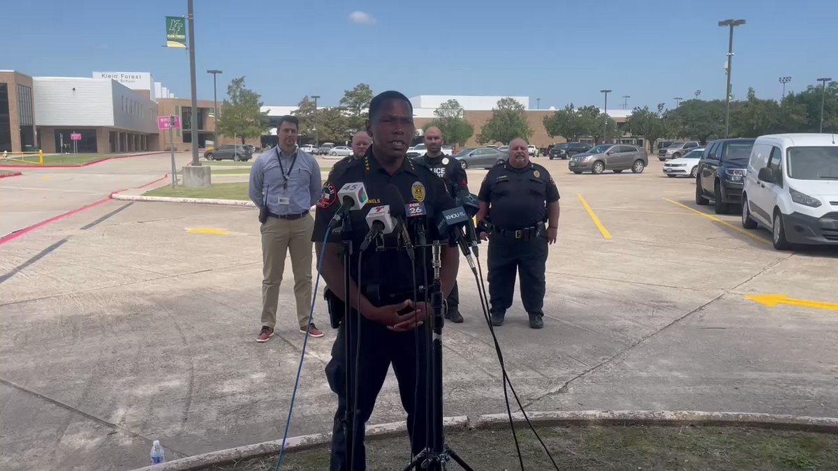 .@KleinISD gives update after bomb threat at Klein Forest High School. A student is currently in custody facing felony charges of terrorist threat