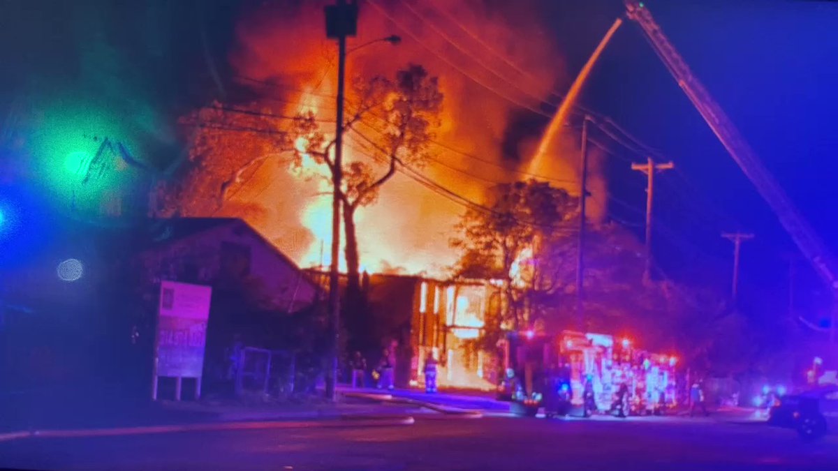 Overnight Dallas Fire Rescue on scene of a commercial building fire in west Dallas. Flames and smoke could be seen from I-30