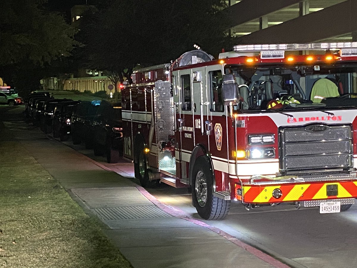 The procession from Texas Health Presbyterian Hospital in Plano will end at the Collin Co. Medical Examiner's Office in McKinney.  Carrollton PD officer was killed by a passing vehicle while providing backup on a DWI investigation.  Passing driver was also killed