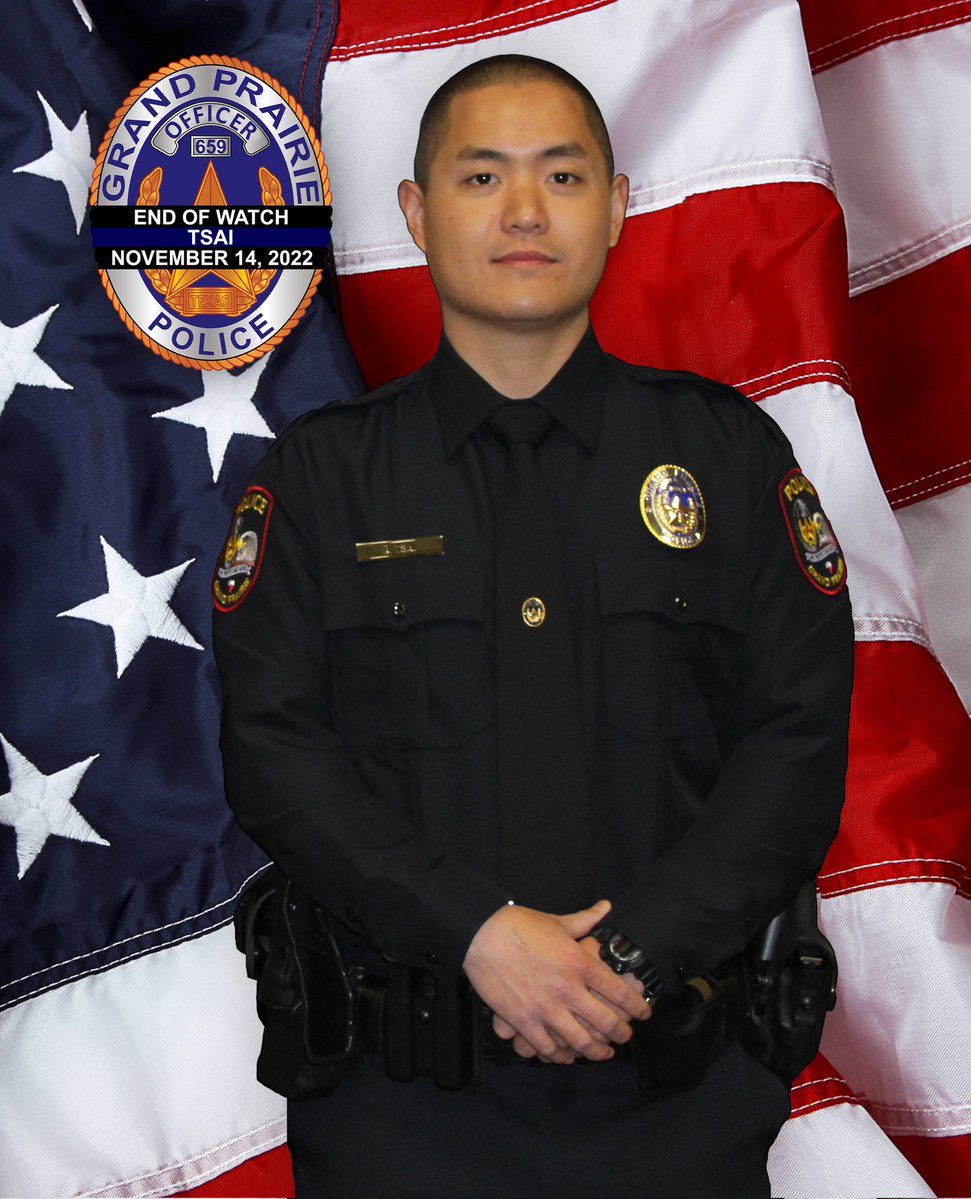 .@GrandPrairiePD is mourning the loss of one of their officers who died in the line of duty Monday night. Officer Brandon Paul Tsai passed away after being involved in a traffic collision.